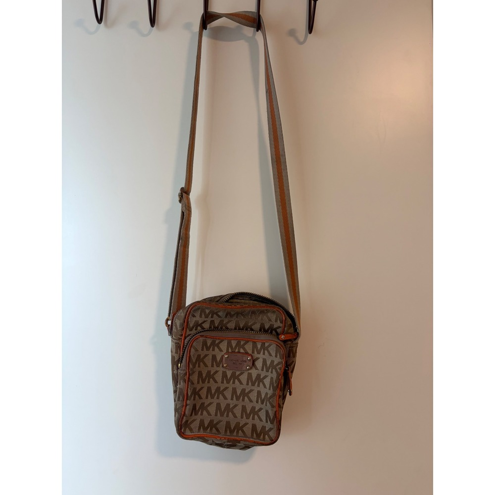 Michael Kors Monogram Crossbody Bag Orange Trim Signature Jacquard Messenger